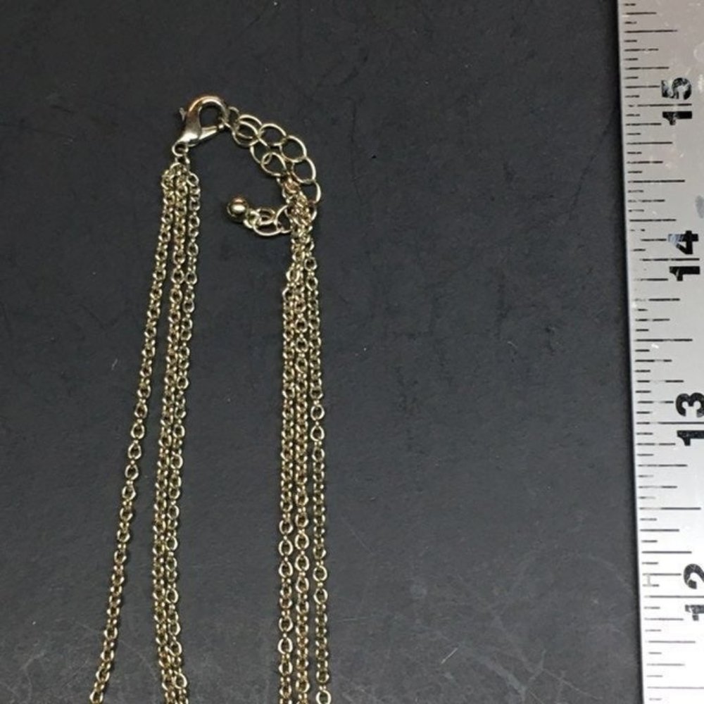 Gold Necklace Earrings Triple Chain Triangle Brown Stone V - Picture 10 of 10